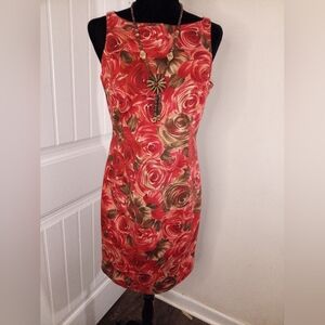 Red Sheath Midi Dress Bateau Neckline